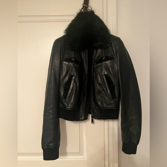 DSQUARED2 Leather Jacket with Removable Fur Colar - Picture 1 of 14